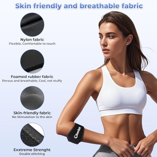 Oberlet Tennis Elbow Brace for Men Women with Tendonitis for Elbow Pain Relief - Adjustable Strap with Two Removable Gel Pads, Golfers Elbow Brace, Counterforce Arm Forearm Support Band - Black 1 Pack - Thumbnail 6