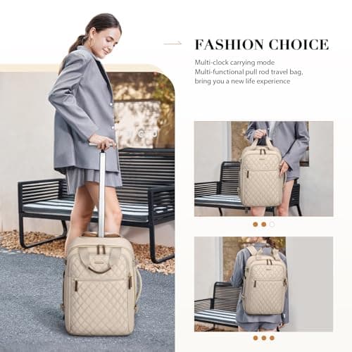 GOLF QUALITY Rolling Backpack for Women,Travel Laptop Backpack with Wheels Roller Personal Item Backpack Wheeled Underseat Carry On Luggage for Travel Business Trip,Fit 17Inch,Apricot - Thumbnail 5