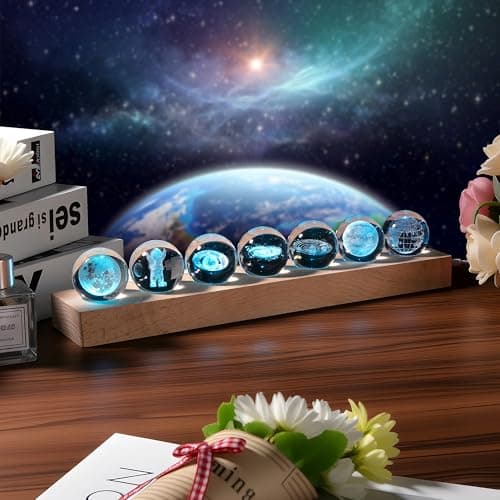 Dokscdlo 3D Crystal Solar System Crystal Ball with Led Lamp Base Galaxy Jupiter Saturn Moon Earth Solar System Space Astronomy Planets Globe Ball Astrophysics Gift Night Light Kids Adults Gift - Image 1