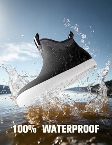 Trudave Deck Boots for Men, Waterproof Rain Boots with High Traction, Slip On Saltwater Fishing Boots Neoprene Rubber Ankle Boots for Boating Sailing - Thumbnail 3
