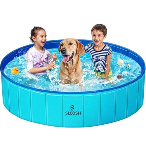 SLOOSH Foldable Dog Kiddie Pool - Portable Hard Plastic Doggie Swimming Pool, Anti-Slip Collapsible Pets Bath Tub Suitable for Kids Toddler Indoor Outdoor Backyard Use (Blue, 63" x 12") - Image 1
