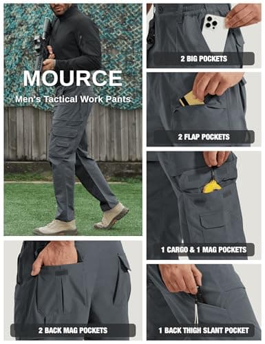 MOURCE Mens Cargo Pants with Pockets - Stretch Lightweight Waterproof Work Pants for Men Hiking Tactical, Grey 32L - Thumbnail 5