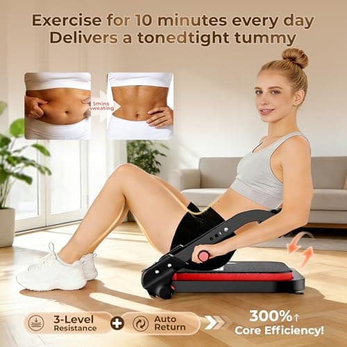 ALLYOUGER Ab Machine for Home Gym, Foldable Sit Up Exercise Equipment with 3 Resistance Levels & Auto-Rebound, Adjustable Core & Ab Trainer for Full Body Workout, Stomach Exercise Machine (Red） - Thumbnail 4