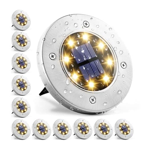 GIGALUMI Solar Ground Lights - No-Drill Fence Lighting Solution, Waterproof Perimeter Lights Compatible with Wood, Metal & Concrete Fences (12 Pack Warm White) - Image 1