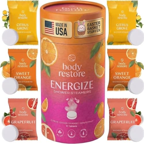 Body Restore Shower Steamers Aromatherapy 6 Pack – Easter Basket Stuffers, Easter & Birthday Gifts for Women & Men, Girls & Boys, Stress Relief & Relaxation Self Care – Citrus - Image 1