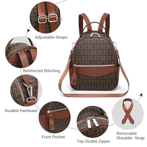 VANSARTO Mini Backpack Purse for Women Multi Pocket Small Backpacks Ladies Convertible Shoulder Handbags Designer Travel Backpack with Wide Strap, Brown - Thumbnail 5