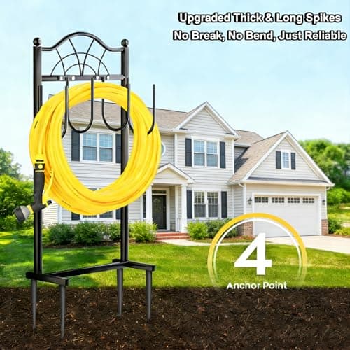 SHOMEXTOL Garden Hose Holder,Upgraded Freestanding Hose Holder with 4 Spikes, Heavy Duty Metal Hose Reel,Sturdy Hose Stand Holds up to 100ft Hose for Outside,Yard & Lawn Garden,Black - Thumbnail 5