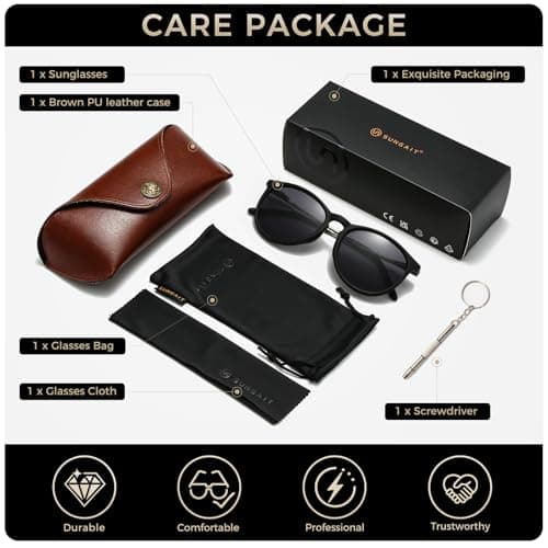 SUNGAIT Original Design Trendy Sunglasses Polarized Vintage Round Classic Retro Style for Women and Men (2025 Matte Black Frame/Gray Lens) - Thumbnail 6