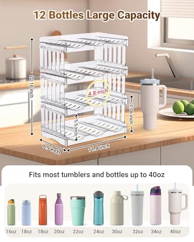 Gracenal Large Tumbler Organizer for Stanley Cup 40 oz, Patented Kitchen Pantry Organizers and Storage for Stanley Cup Accessories, Stackable Water Bottle Organizer Holder Gifts 4Pack Large-12-bottle - Thumbnail 3