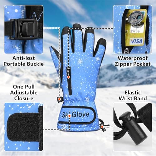 Odtmger Warm and Breathable Snow Gloves - Waterproof and Anti-Slip Ski Gloves for Boys & Girls, Men & Women - Thumbnail 4