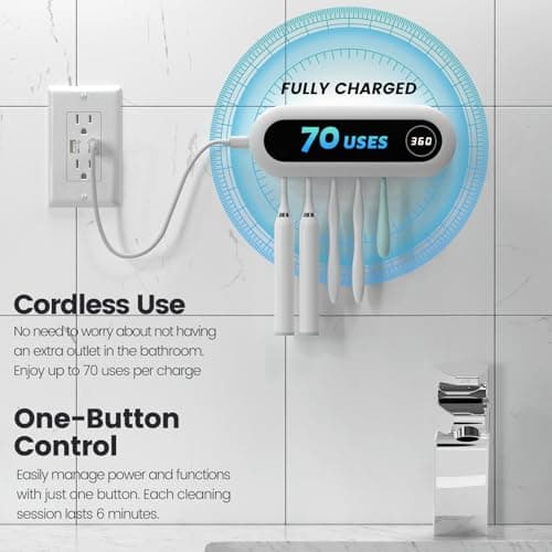 MIMORE Toothbrush Holder, 5 Toothbrush Slots & Timer Function, Cordless Wall Mounted Toothbrush Holders for Bathrooms - Thumbnail 3