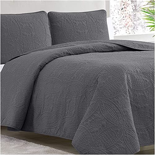 Mellanni Twin Bedspread Coverlet Set - Bedding Cover with Sham - Ultrasonic Quilting Technology - 2 Piece Oversized Quilt Set - Bedspreads & Coverlets (Twin, Gray) - Image 1
