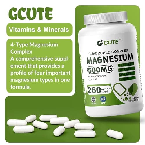 Magnesium Glycinate Complex Supplements, 260 Capsules (130 Servings) | 500mg Magnesium Glycinate, Citrate, Malate & Oxide | High Absorption, Vegan, Gluten Free, Easy to Swallow 260 Count (Pack of 1) - Thumbnail 4