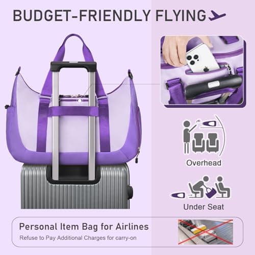 WOOMADA Gym Bag for Women with Yoga Mat Holder, Yoga Duffle Bag with Shoe Compartment, Multi-Purpose Travel, Workout, Dance, Sports Bag(Purple) - Thumbnail 6