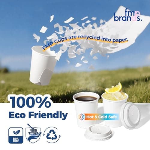 Fit Meal Prep 100 Pack 8 oz Disposable Coffee Cups with Lids, Premium Paper To Go Cups for Hot/Cold Beverages, Leak Proof Travel Cups for Cold/Hot Beverage, Office (White Lids) - Thumbnail 5