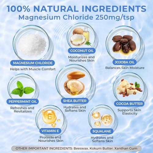 Magnesium Lotion for Sleep, Natural Magnesium Cream for Leg Cramps, Soothing Relief & Muscle Relaxation, Magnesium Butter with Coconut Oil, Shea Butter, Vitamin E, Safe for Kids, Unscented 4 oz - Thumbnail 3