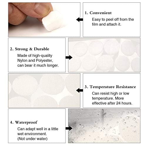 Self Adhesive Dots,1100pcs(550 Pairs) 0.59" Diameter Strong Sticky Back Hook Nylon, 15mm Loop Strips with Waterproof Glue Tapes, Perfect for School Classroom,Office, Home(White) - Thumbnail 2