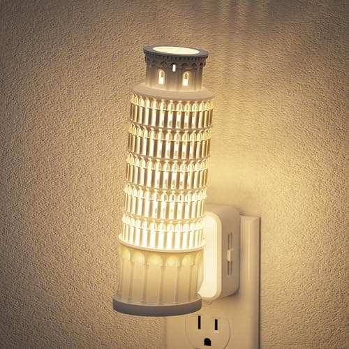 JandCase Night Lights Plug into Wall,3D Printed Leaning Tower of Pisa Night Light,3000K Plug in Nightlight with Dusk to Dawn Sensor,0-100LM Adjustable Brightness for Rooms Bathroom Hallway - Image 1