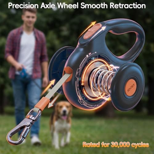 Retractable Dog Leash 10FT for Small & Medium Dogs, Sturdy Heavy-Duty Nylon Tape with Secure Locking Carabiner & Poop Bag Holder, Smooth One-Hand Control, Anti-Slip Handle, Tangle-Free Design (Black) - Thumbnail 2