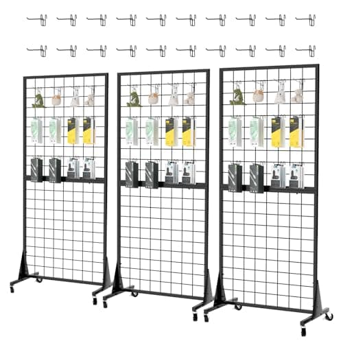 DEYEGELEA 3-Pack 2'x5.5' Ft Gridwall Panel Display Stands Heavy Duty Floor Standing Retail Display Rack with Triangle Base for Retail Art Show with 20 Hooks - Image 1