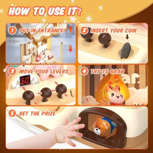 Skirfy Toys Bear Claws Machines for Kids Adults with Sound LED Light, Vending Machine Grabber Prize Dispenser Toys, Claws Machines Toy Electric Claws Game, Birthday Girls Gift - Thumbnail 5