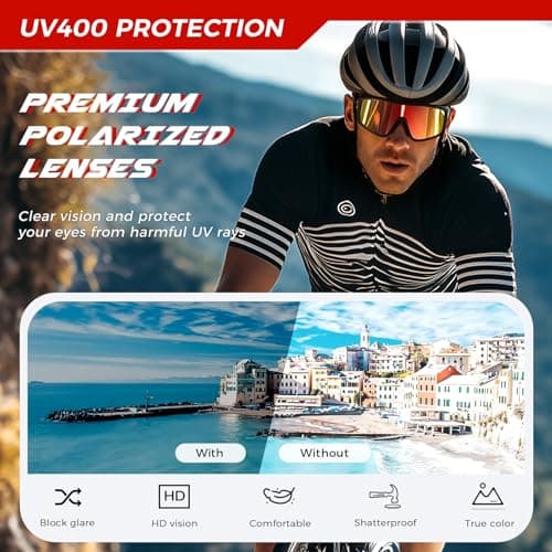 SUANGIT Polarized Cycling Sunglasses for Men Women Red Sports Running Bike Shades UV Protection Goggles (Matte Black Frame/Red Mirror Lens) - Thumbnail 3