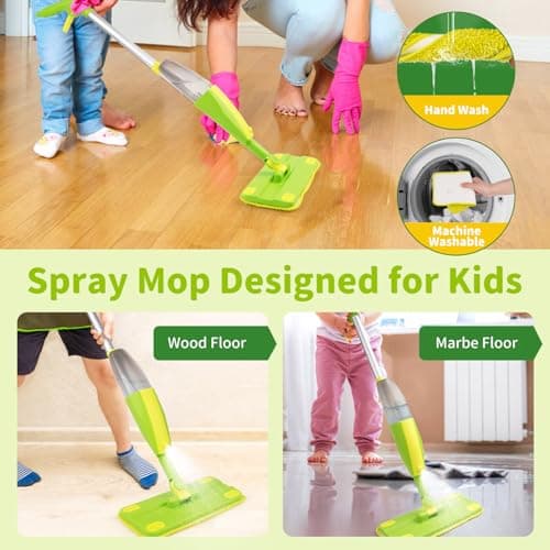 Lullulii Kids Spray Mop,Toddler Mop Cleaning Set, Real Working Mini Mop & Kids Broom Dustpan Set, Housekeeping Pretend Play Toy, Montessori Kid Cleaning Toy Set Includes Organizer Clip -Green - Thumbnail 6