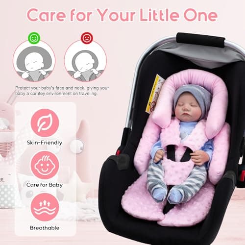 Infant Car Seat Insert with 3 Shoulder & Crocth Covers, Thickened Carseat Head and Body Support for Infant, Reversible Baby Car Seat Cushion for Boys Girls, Soft Mink Dot Newborn Insert for Preemie - Thumbnail 3