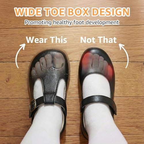 WIDE TOE BOX Toddler Girls Dress Shoes Little Kids Flats School Mary Janes Shoes Ballet Flats Party School Shoes Flower Girl, Party, School Shoes Black Toddler 10 - Thumbnail 4