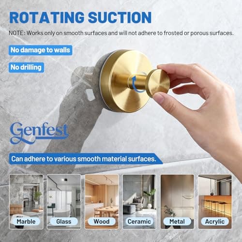 Genfest 2026 Suction Cup Hooks for Hanging, Shower, No-Drill Removable Heavy Duty Suction Cup Hooks for Towel, Shower, Home Storage, Window, Hanging, Bathroom, Kitchen, Glass Door - 3, White - Thumbnail 2