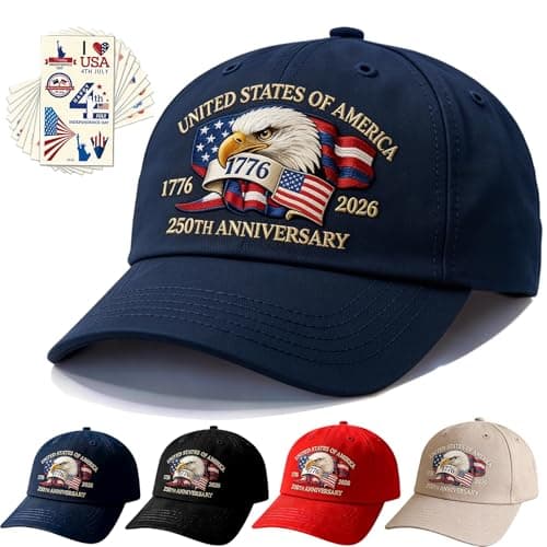 Bokauo 250 Anniversary USA Hat for Men Women,Printed Adjustable Baseball Cap,250th Years Gift for Husband,Veteran (Navy Blue) - Image 1