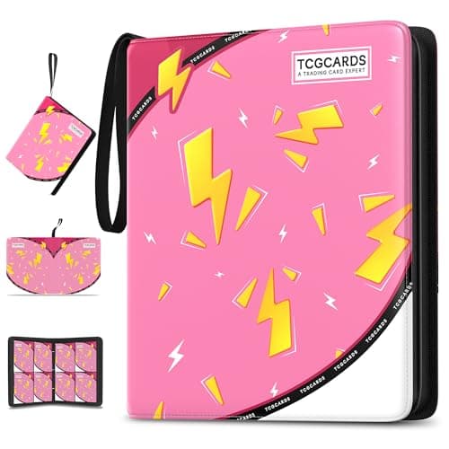 Trading Card Binder 4 Pocket,400 Pocket Card Collection Binder with 50 Removable Sleeves,PU Waterproof Top Card Book,3-Ring Zipper Collectible Trading Card Album for MTG/TCG/Card Holder Gift（Pink） - Image 1