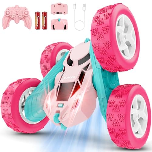 cosone RC Cars, Pink Remote Control Car for Girls, 2.4 GHZ Double Sided RC Stunt Car 360 Rotating Remote Control Cars with Headlights Toys for 6 7 8 9 10 11 12 Girls Birthday Gift - Image 1
