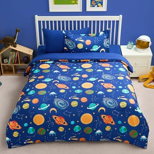 Joiedomi Kid Twin Comforter Set 5 Piece Cosmic Space Bedding Set for Boys Girls Super Soft Microfiber Bed in a Bag with Comforter Sheets Pillowcase Sham - Image 1