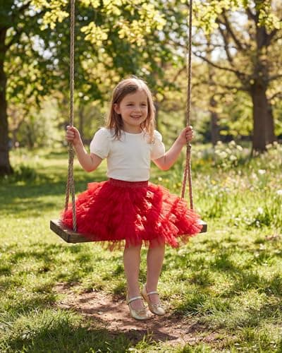 Stelle Red Tutu Skirt 5 Layered Girls Kids Mini Length Fluffy Tutu Stage Performance Costume(Red,2-3Y) - Thumbnail 4
