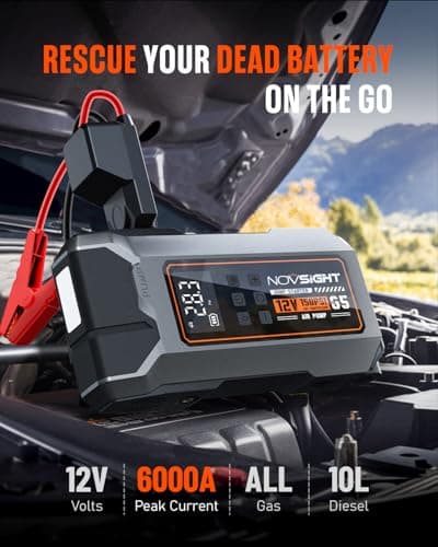 NOVSIGHT Jump Starter With Air Compressor - 6000A 13-in-1 Portable Jump Box for Car Battery, 12V Jump Starter Power Pack(ALL Gas/10L Diesel) 150PSI Auto-Shut Tire Inflator & Air Inflator/Deflator Pump - Thumbnail 3