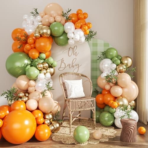 Orange and Green Balloon Arch kit, 124Pcs Sage Green Orange Nude Gold Pearl White Balloons for Birthday Bridal Shower Wedding Gender Reveal Little Cutie Baby Shower Decorations - Image 1