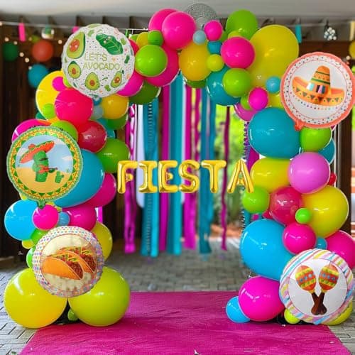 Cinco de Mayo Fiesta Balloon Garland Arch Kit, 160Pcs Rainbow Rose Red Pink Blue Yellow Green Blue Balloons for Mexican Fiesta Party Decorations - Thumbnail 5