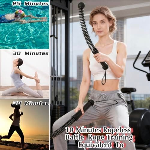 MUYIWEIDEN Ropelss Battle Ropes,Cordless Workout Rope for Home Gym, Portable Arm Exerciser Rope for Strength Building, HIIT and Low-Impact Aerobic Training for Women&Men (Black) - Thumbnail 4