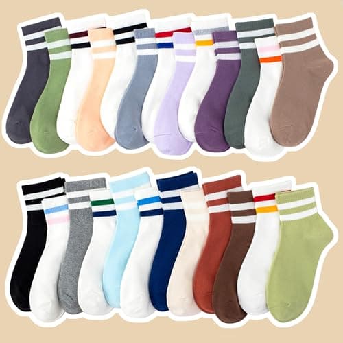 SISOSOCK Quarter Crew Cotton Socks for Women Striped Athletic Casual Breathable Socks 6-10 Pairs with Gifts Box - Thumbnail 6