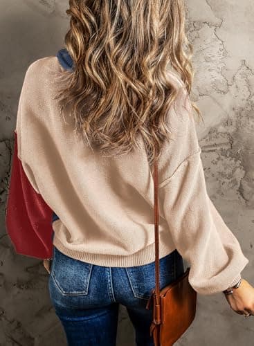 Dokotoo Women's Sweaters Crewneck Colorblock Long Sleeve Pullover Sweater Business Casual Ladies Jumper Top Womens Fall Fashion 2025 Navy Blue Medium - Thumbnail 2