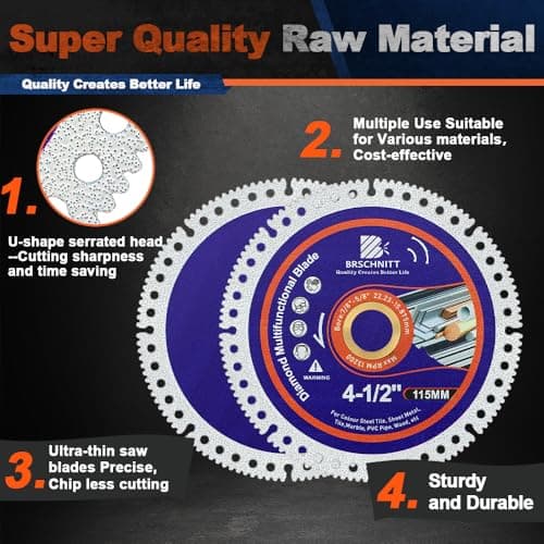 BRSCHNITT Indestructible Disc for Grinder 4-1/2"inch 5pcs -7/8" Arbor Multifunctional Cutting Discs for Smooth Cutting, Chamfering, Grinding Materials - Thumbnail 6