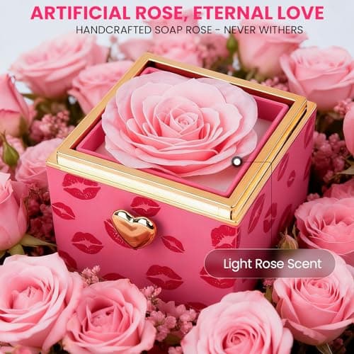 mountova Valentines Day Gifts for Her Birthday, Funny Flip Rose Box with Sunflower Necklace Jewelry, Anniversary Wedding Gift for Girlfriend Wife, Lips Print Flower Gift Box for Mom Daughter - Thumbnail 6