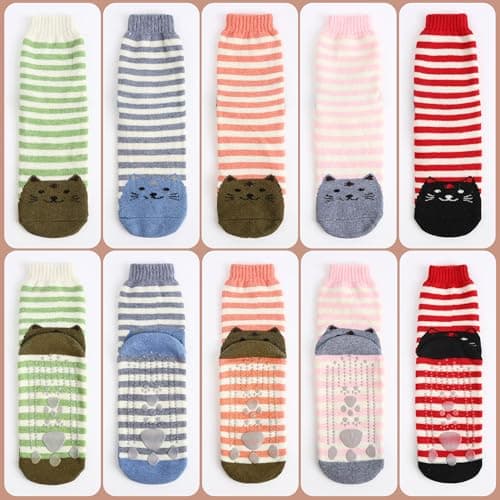 Non Slip Socks for Women with Grips Thermal Winter Warm Thick Cozy Cabin Crew Comfy Anti Skid Slipper Socks Gifts for Women - Thumbnail 6