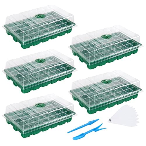 MIXC Seedling Trays Seed Starter Tray, 5-Pack Mini Propagator Plant Greenhouse Grow Kit with Humidity Vented Domes and Base for Seeds' Starting (40 Cells Per Tray, Total 200 Cells), Green - Image 1
