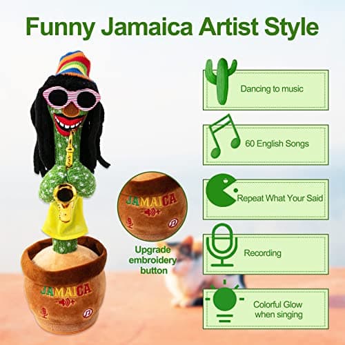 MIAODAM Dancing Cactus, Talking Plush Toy with Funny Style 270 Degree Rotation for for Baby Boys and Girls, Singing Baby Toy Repeats What You Say Colorful Glowing Singing Cactus Toy - Thumbnail 2