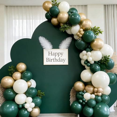 143pcs Emerald Green White Gold Balloon Garland Arch Kit Dark Green White Gold Balloons for Jungle Safari Wedding Graduation Birthday Party Decorations - Thumbnail 5