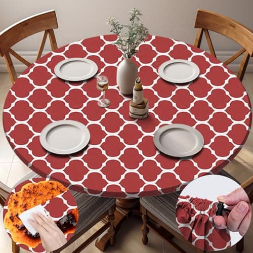 opstellen Fitted Round Tablecloth Wipeable Table Cloths Vinyl Indoor Outdoor Circle Covers for 36-44inch Table Dining Living Room Home Must Haves Gifts Summer Fall Patio Picnic Camping Garden Stuff - Image 1