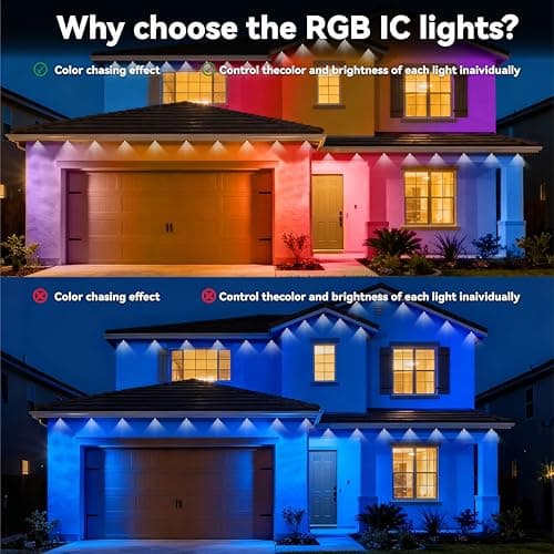 Color Changing Permanent Outdoor Lights, RGB+IC Smart Eaves Lights Music Sync Multi Scene Modes, 50ft DIY Lighting for House Roof, IP67 Waterproof, 16 Million Colors, Christmas, Halloween Decor - Thumbnail 3