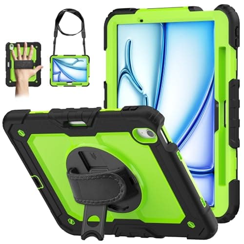 WEGLS Case for iPad Air 11 inch Case (M3 2025/ M2 2024)/ for Air 6th Generation with Screen Protector Pencil Holder, 360 Rotating Hand Strap & Stand, Green - Image 1
